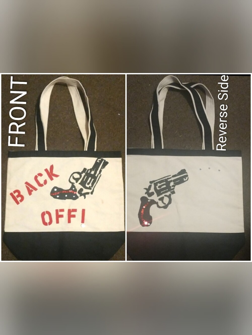 Custom Shopping Tote Statement Bag 2nd Amendment Right To Bare Arms Sequin Studs